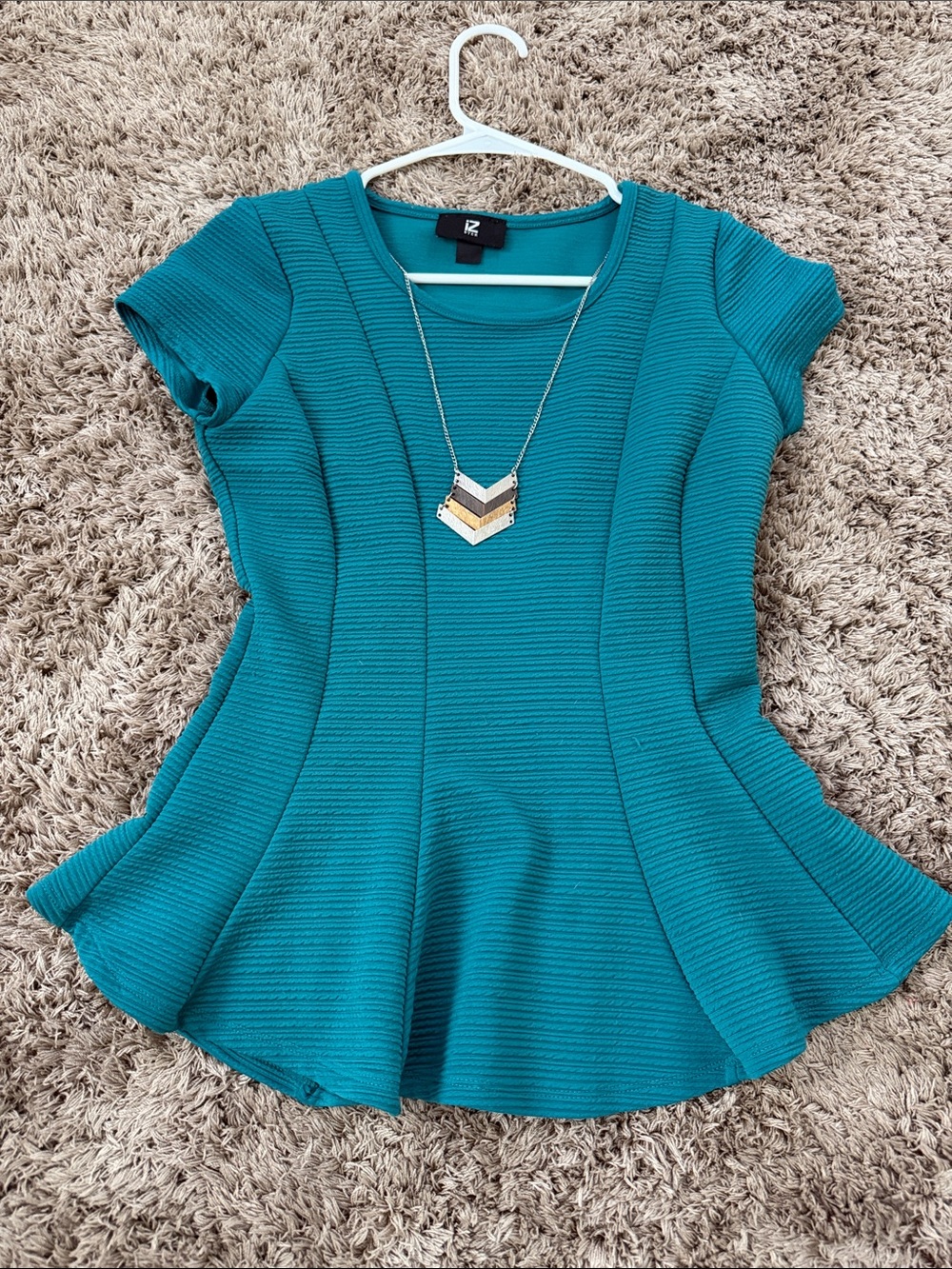 Kensie Teal Ribbed Peplum Top